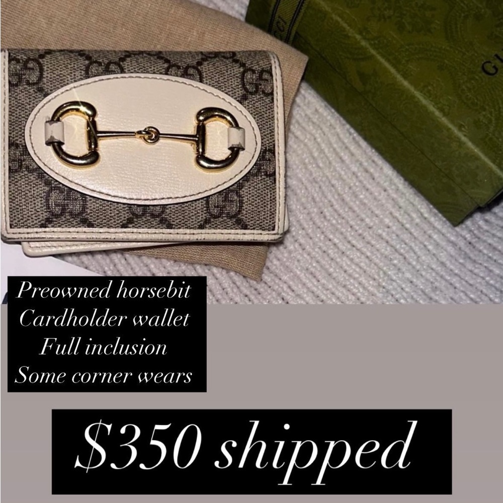 Pre-loved horsebit card holder. Box and sand bag